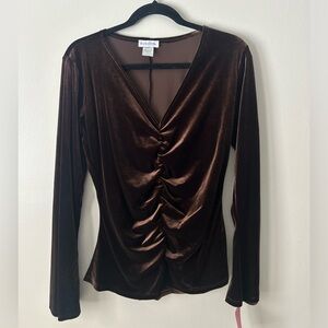 Luxurious Brown Velvet Ruched Blouse